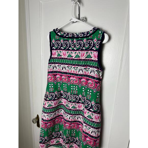 Talbots Dress Womens 10 Pink Green Sleeveless Shift Floral Fringe Classic Preppy - Picture 5 of 8